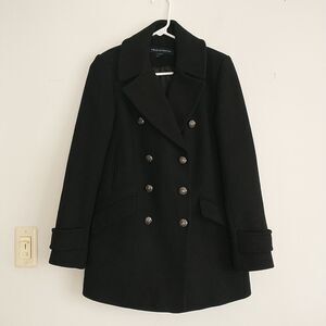 French Connection Pea Coat Womens 6 Black Double Breasted Cape Wool Blend Pocket